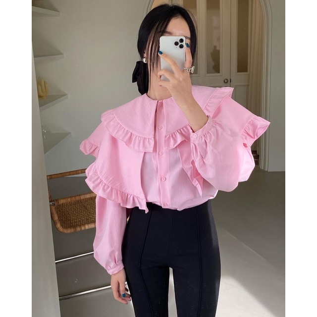 Áo sơ mi cổ bèo tay dài koreastyle