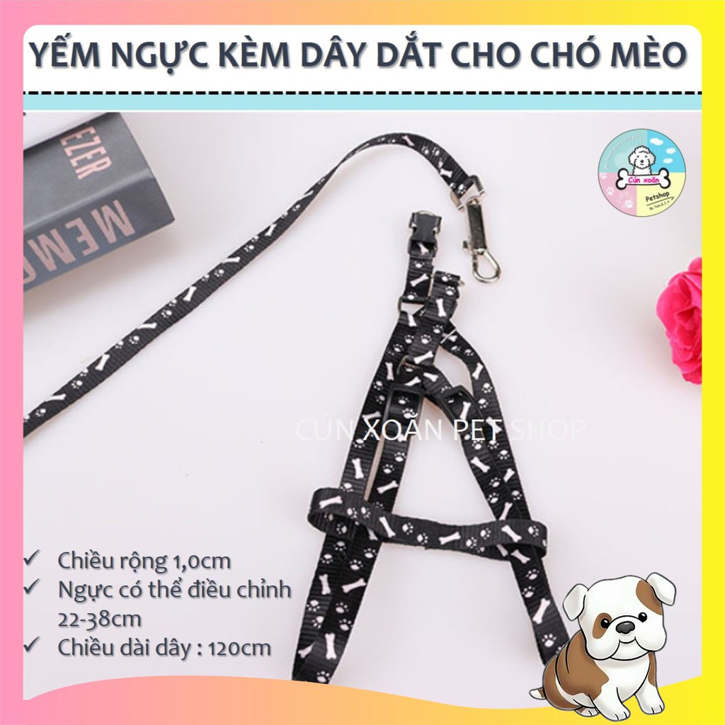 Vòng cổ yếm kèm dây cho chó mèo (Ngực 22-38cm)