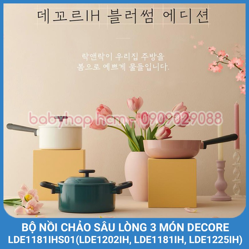 Bộ Nồi Chảo Sâu Lòng 3 Món Decore Locknlock LDE1181IHS01 / Các Set Nồi Chảo theo màu