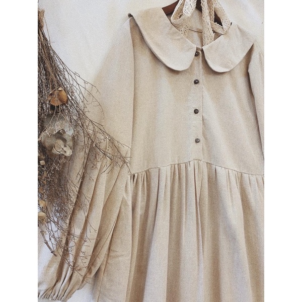 Đầm Linen cổ sen Gà Vintage