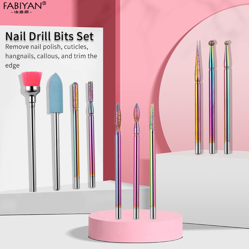 Set 10 đầu mài móng FABIYAN loại bỏ biểu bì và sơn gel UV acrylic cho máy mài điện kèm hộp đựng