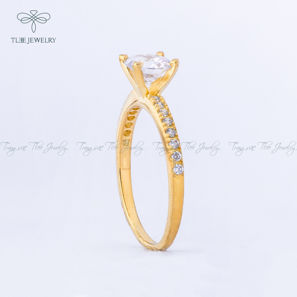 Nhẫn bạc nữ TLEE đá bốn chấu mạ vàng 14k nạm đá cao cấp NCJ A0137