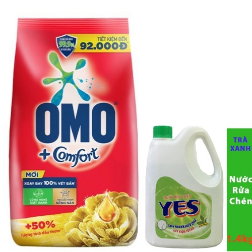 Combo Bột giặt Omo 5,3kg Tinh dầu thơm + Nước rửa chén Lix 750g