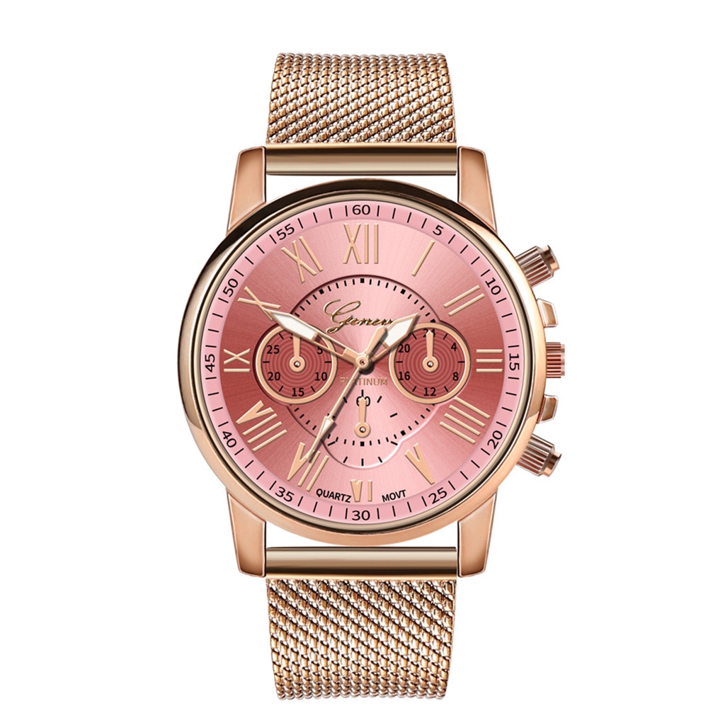 Đồng hồ đeo tay Quartz Geneva kiểu dáng thể thao dây thép không gỉ kiểu dáng dành cho nữ