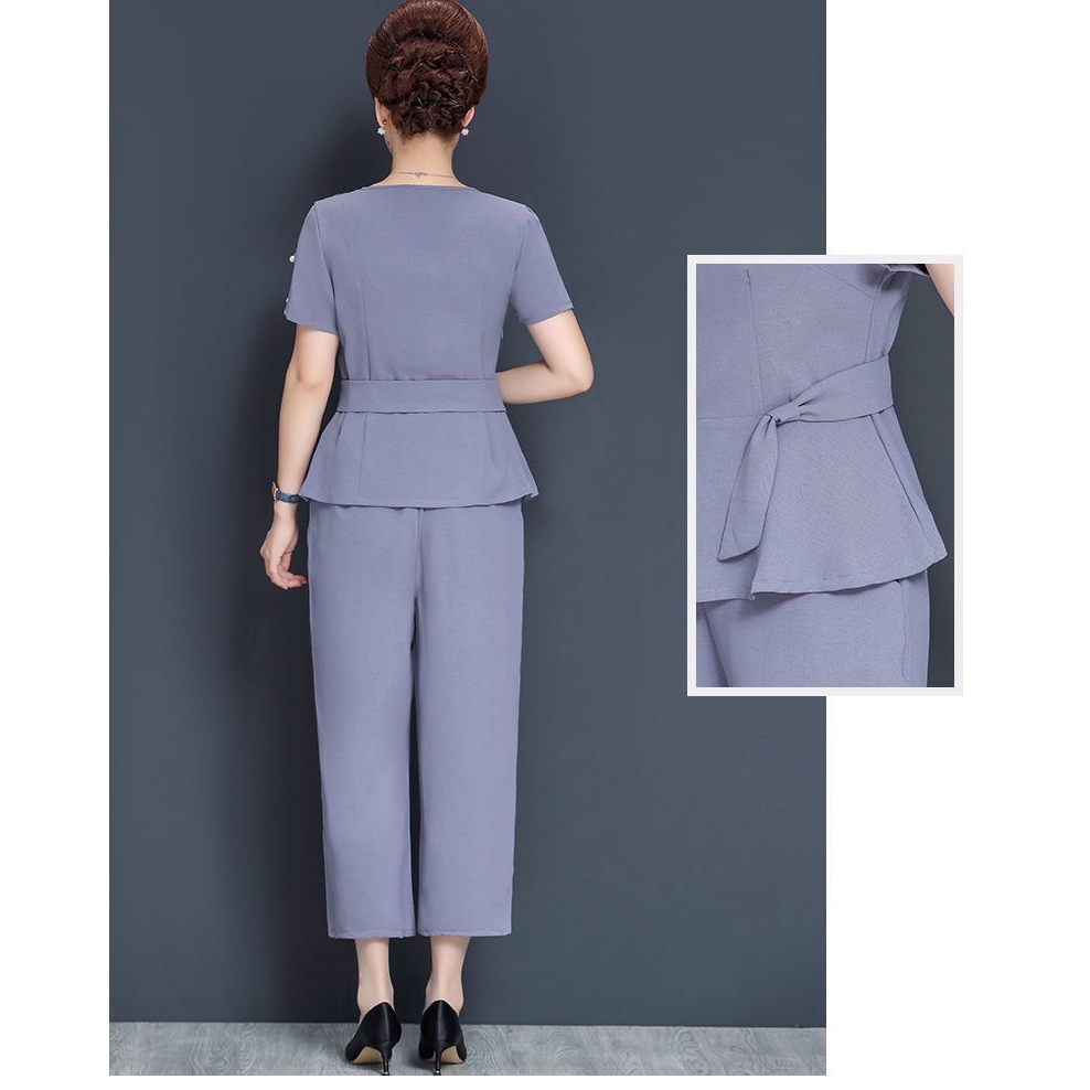 Middle-aged mother wear summer chiffon suit foreign style 40-50 year old women's short sleeve two-piece suit