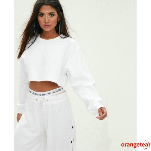 Áo Hoodie Croptop Tay Dài Dáng Rộng Phong Cách Thể Thao Mới