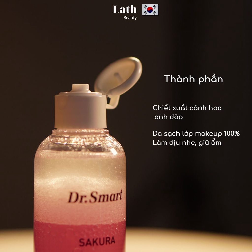 Dầu tẩy trang thuần chay ,dưỡng ẩm ngừa mụn cho mọi loại da nước tẩy trang không cồn Dr.Smart Sakura 200ml - Lath beauty