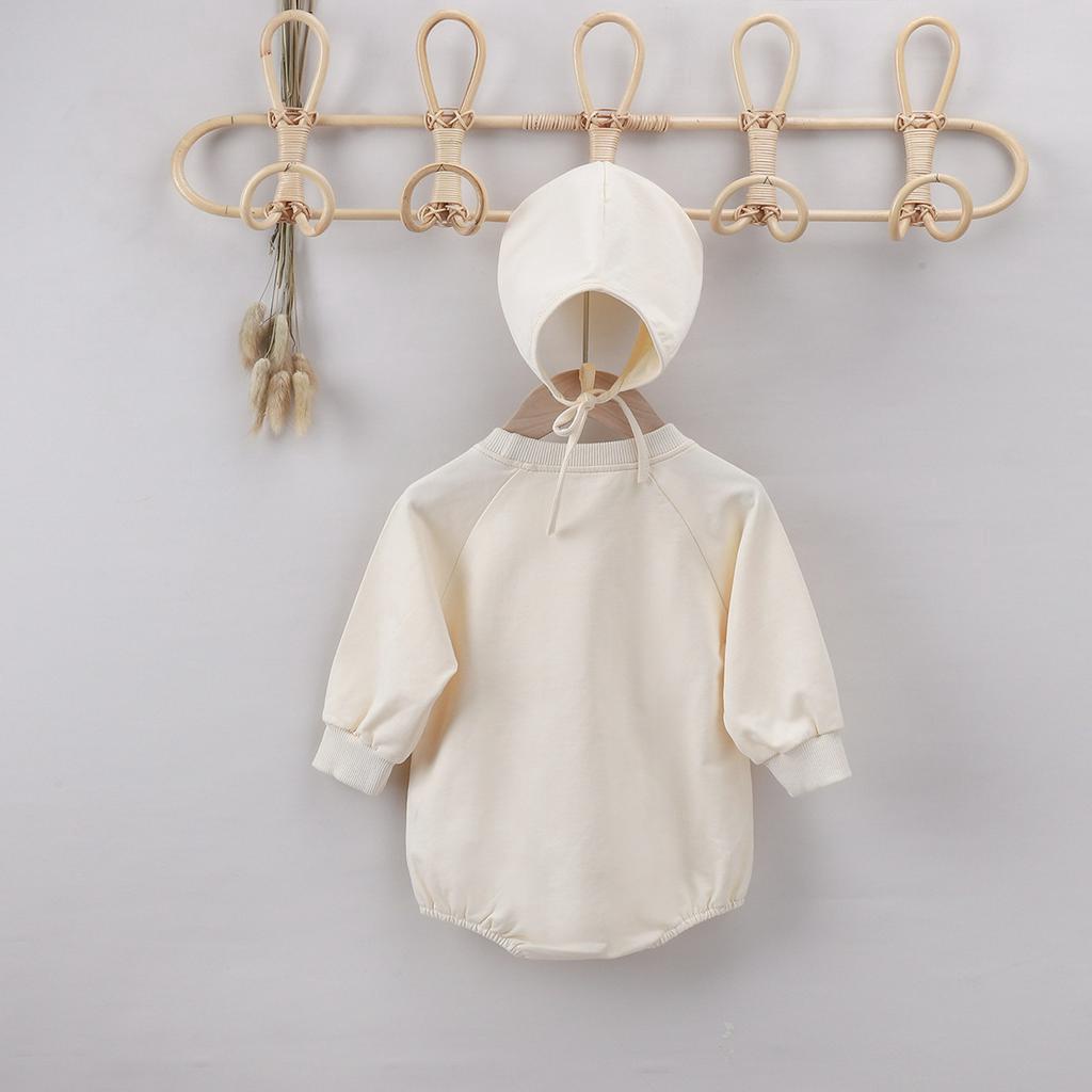 Set Áo Liền Quần Tay Dài Hoạ Tiết Gấu Hoạt Hình + Nón Cho Bé 2021