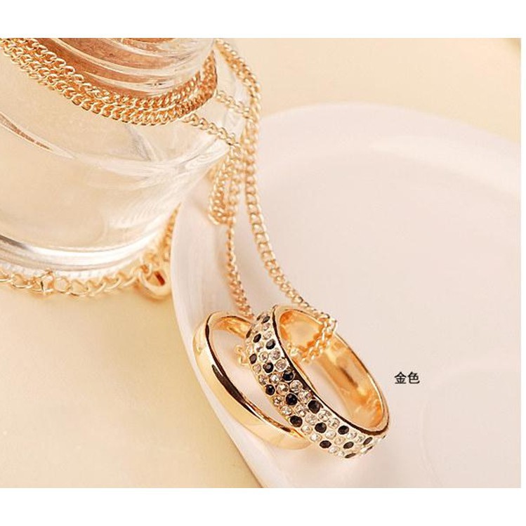 Dây Chuyền Mặt 2 Nhẫn Đính Đá Thời Trang Cho Nam Nữ