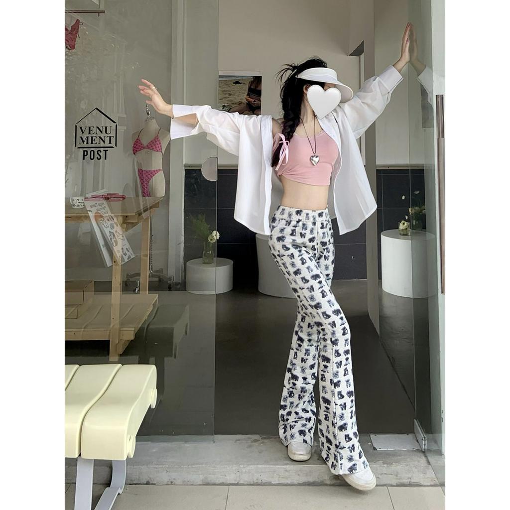 Cocory vn Quần Dài Dáng Ôm In Họa Tiết Độc Đáo Thời Trang Mùa Hè Phong Cách Hàn Quốc Cho