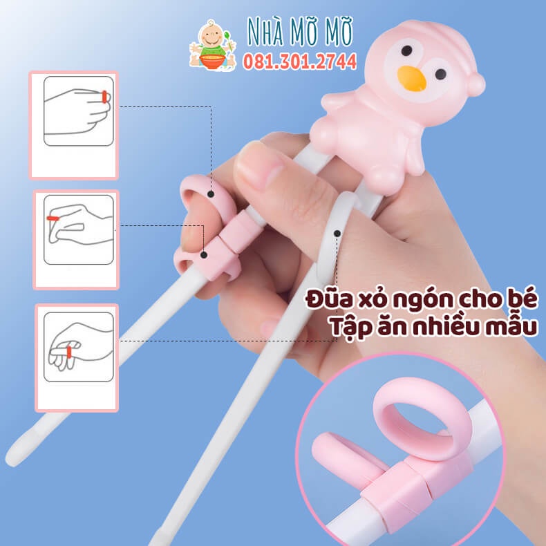 Đũa tập gắp xỏ ngón cho bé tập ăn dặm hình mèo gấu đáng yêu - Nhà Mỡ