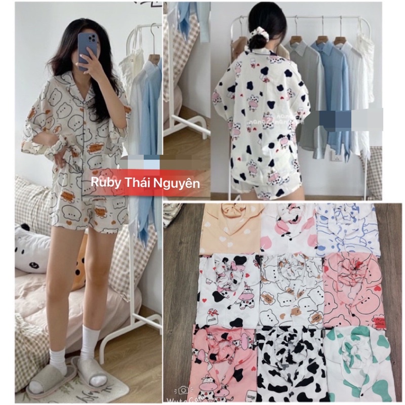 Bộ Pijama Hình Cộc Tay Nữ Tặng Kèm Dây Buộc Tóc Scruncies,Bộ Đồ Mặc Nhà Siêu Kute Ulzzang Hot Hit(Ảnh Thật) | BigBuy360 - bigbuy360.vn