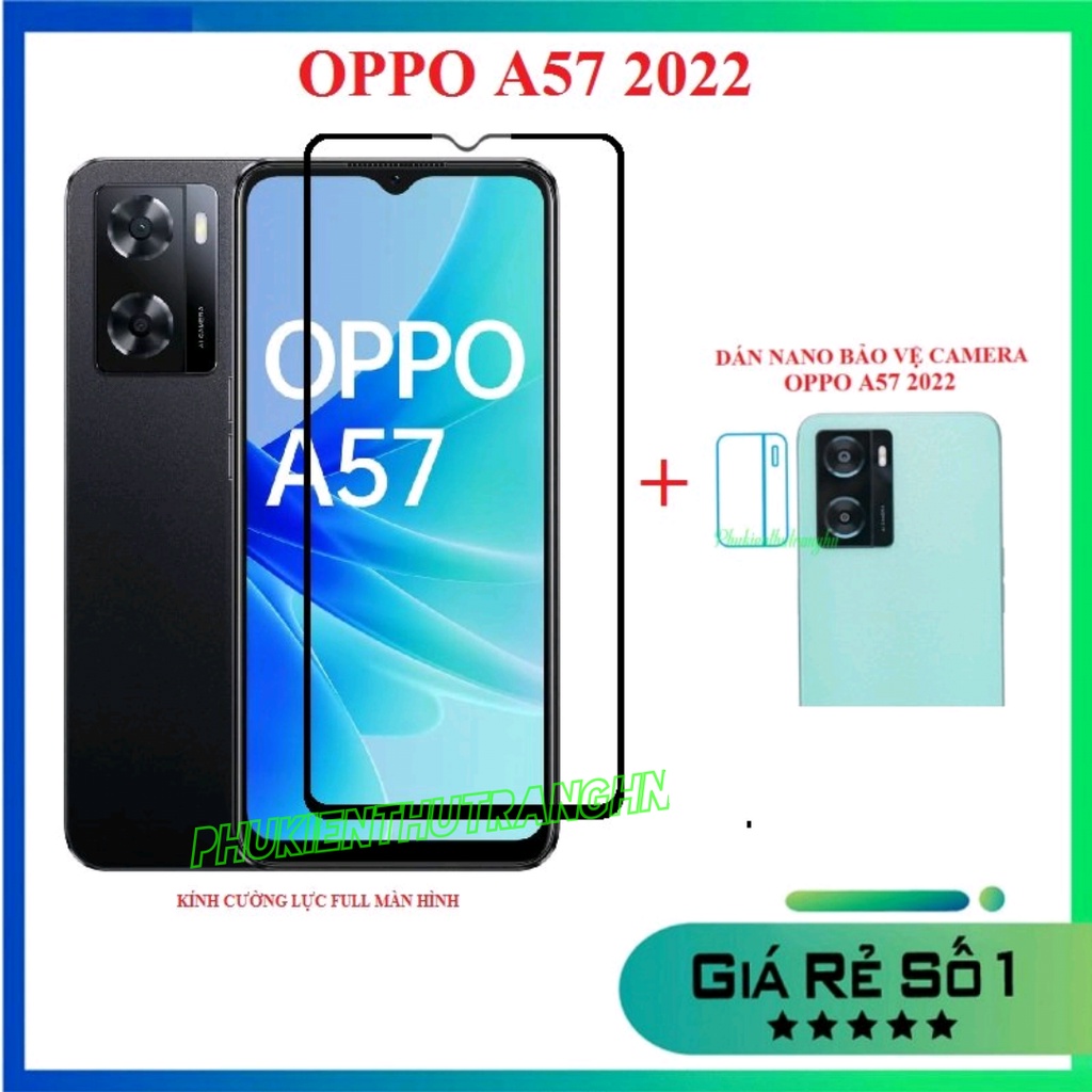 Combo Oppo A57 4G 2022 A77S Kính Cường Lực Full Màn Hình + Dán Bảo Vệ Camera Chống Xước Chống Bụi Bẩn