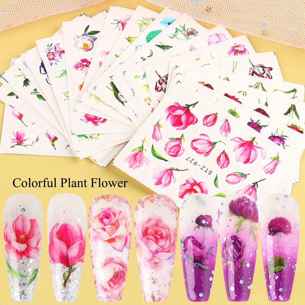 Set 24 Miếng Dán Trang Trí Móng Tay Hình Hoa Hồng Và Bướm