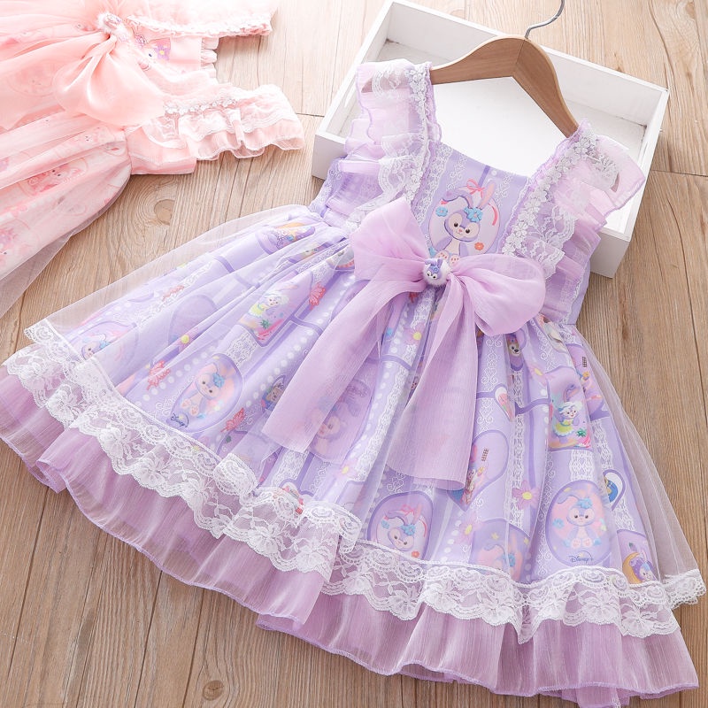 Đầm Lolita Sát Nách Phối Nơ In Họa Tiết Hoạt Hình Thời Trang Mùa Hè Cho Bé Gái