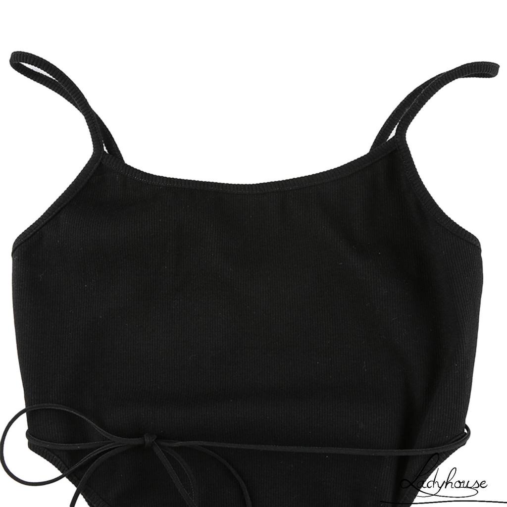 Bộ áo liền quần cổ chữ U không tay màu sắc đơn giản thời trang dành cho nữ