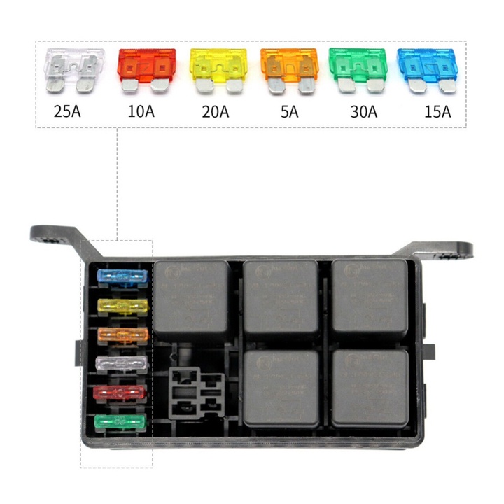 Hộp 6 Cầu Chì, 6 Relay 12VDC dùng cho ô tô