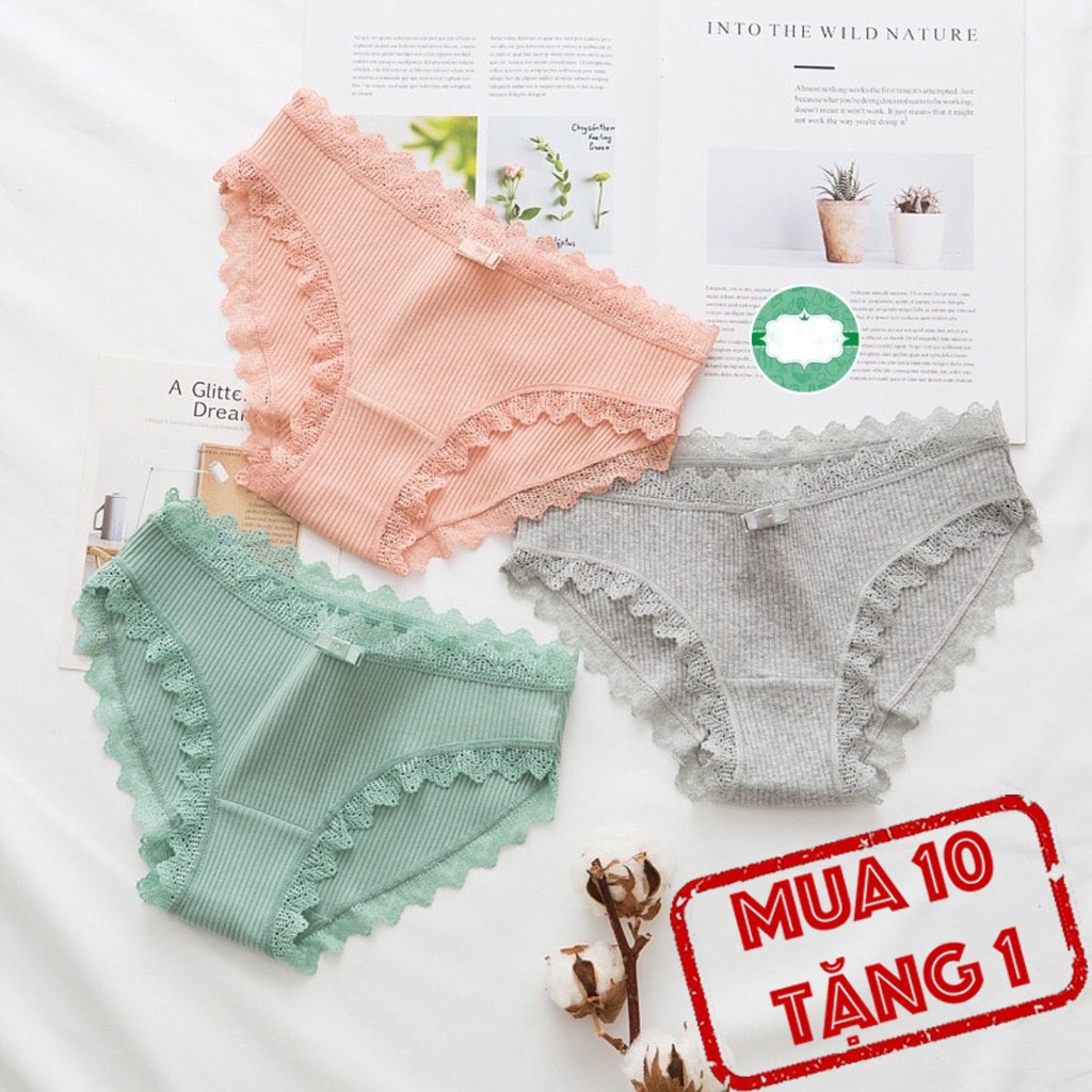 Quần lót nữ cotton tăm phối viền ren xinh xắn đáng yêu