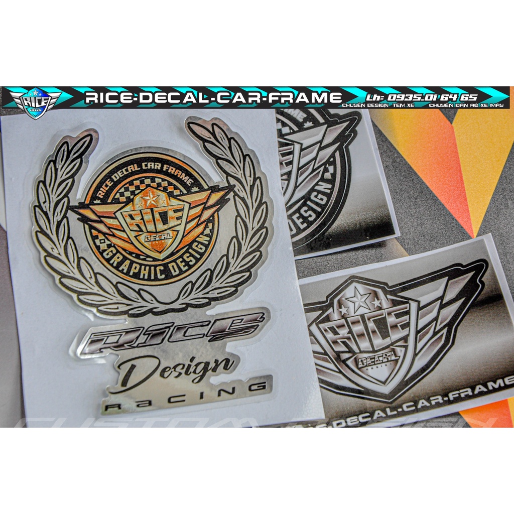 Tem Dán Dè Xe máy Rice decal car frame  Chất Liệu Crom xịn