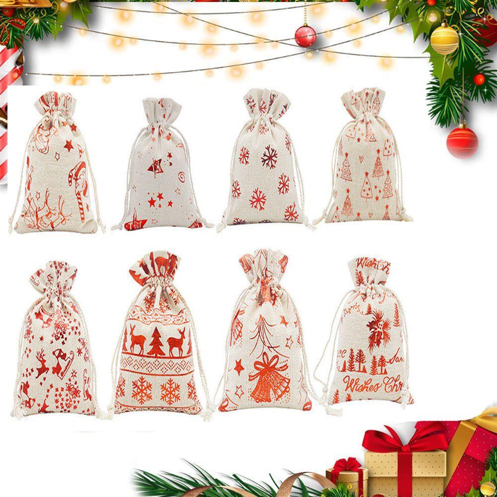 Túi Đựng Kẹo 24 Ngăn Bằng Vải Cotton Lanh Trang Trí Giáng Sinh