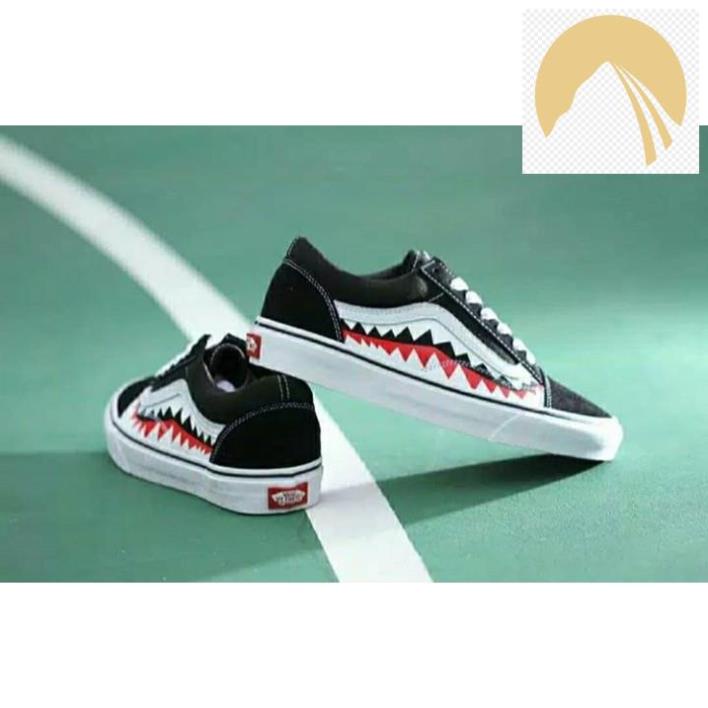 👪👪 BAPE Wash Warehouse Giày Vans Họa Tiết Răng Cá Mập Màu Camo Cá Tính 👪