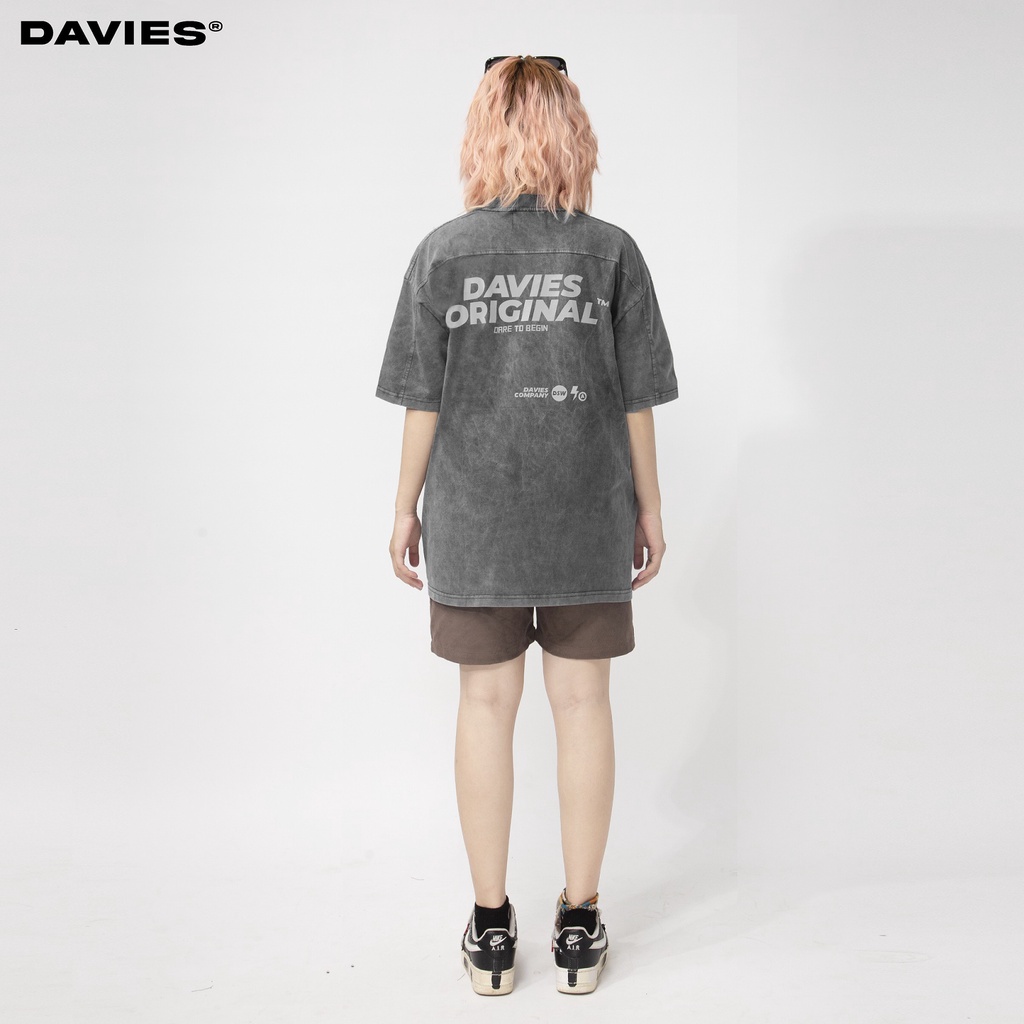 DAVIES Áo thun nam nữ tay lỡ form rộng màu đen Original Wash Tee