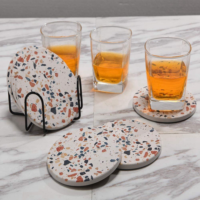 Đế lót cốc nước bằng gốm họa tiết đá cẩm thạch có nút bần