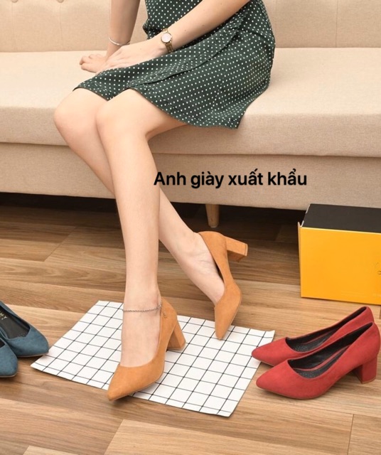 CG63 - Giày gót vuông da lộn hàng VNXK( ảnh thật, kèm video)