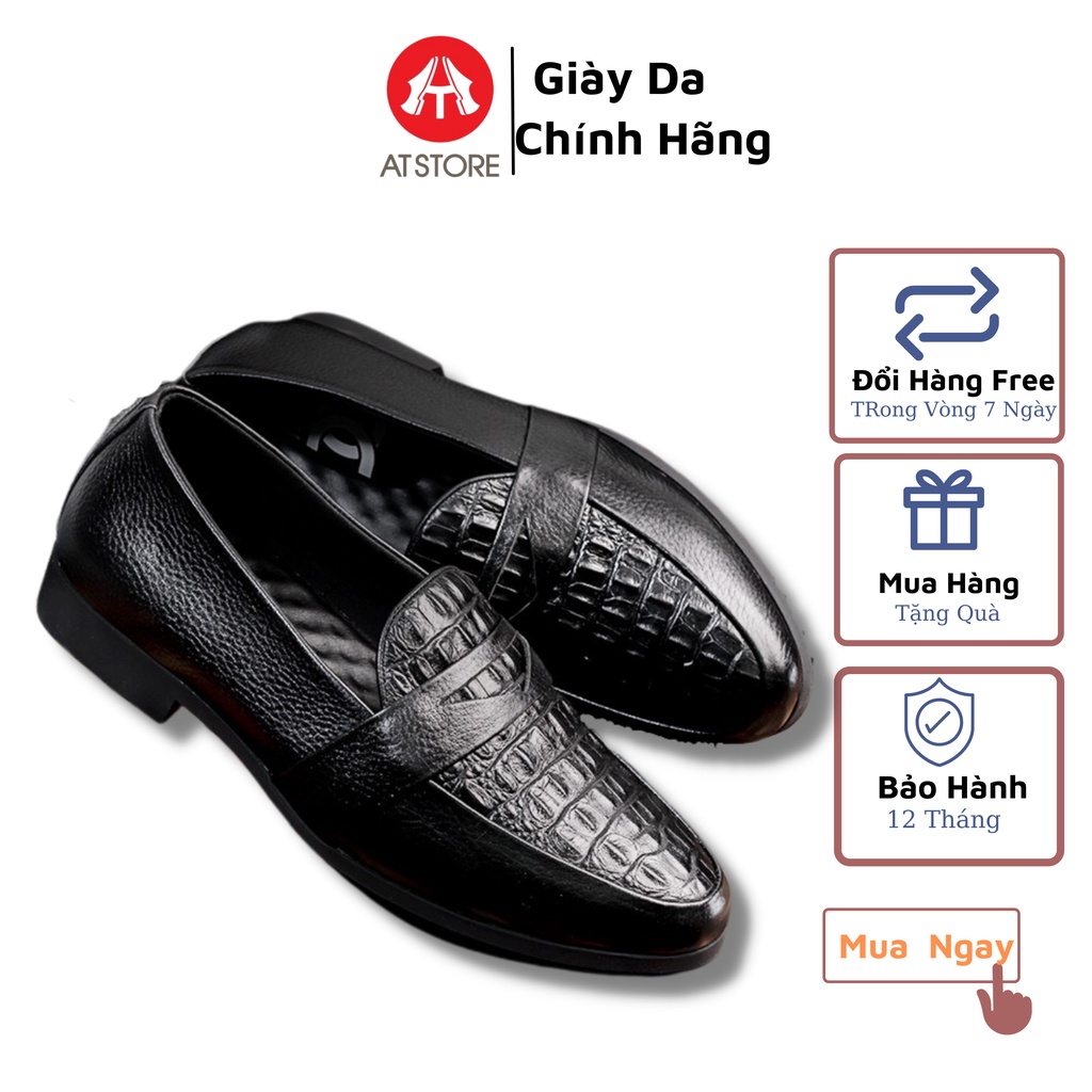 {ĐẾ KHÂU CỰC BỀN} Giày lười da nam -  Giày da nam công sở dập vân cá sấu - Đế cao su non cao 3cm, Mã v56, Hàng Việt