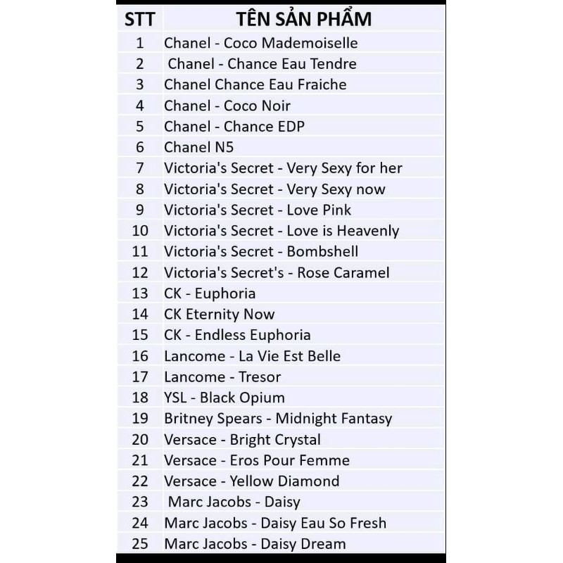 6 chai nước hoa tinh dầu Pháp