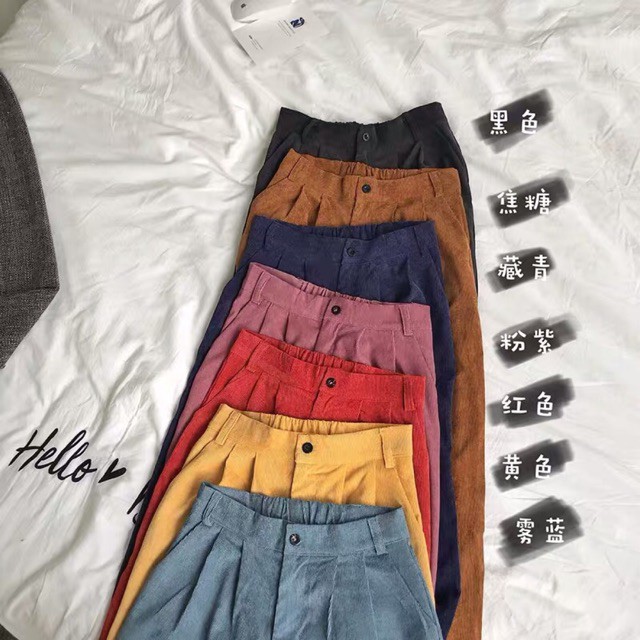 [ORDER] Quần nhung ulzzang ống rộng đủ màu culottes - có ảnh thật phía sau