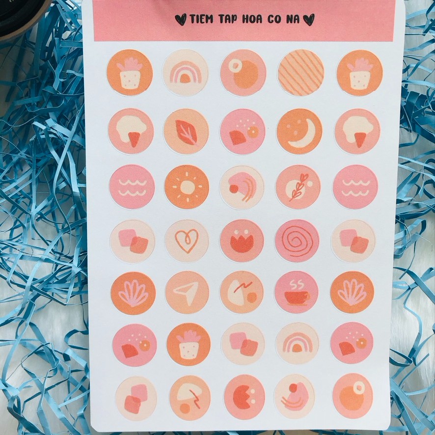 Bộ sticker/decal dán Coral Pink - hồng cam/ trang trí sổ,bullet journal,craft book/dán thiệp -tiemtaphoacona