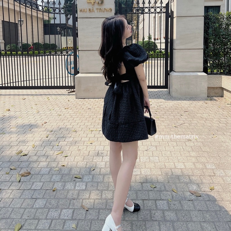 Áo váy xốp tay bồng lưng nơ - Jennie dress kèm ảnh thật