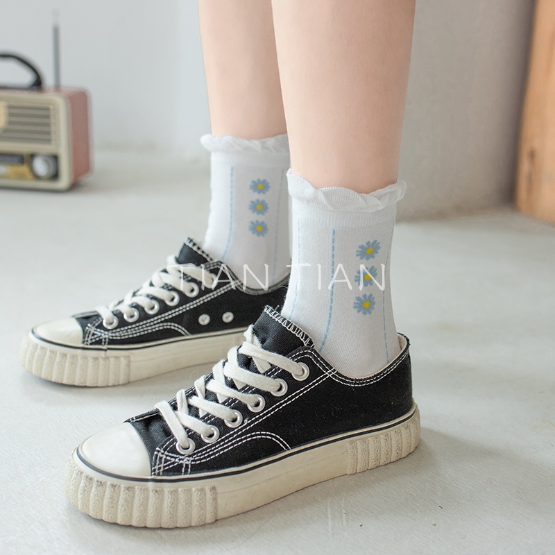 TIAN TIAN T145 Vớ Cotton Cổ Cao Vừa Phong Cách Hàn Quốc Dễ Thương Cho Nữ