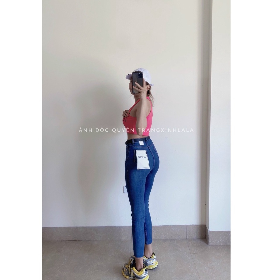 Quần jean nữ lưng cao rách gối co giãn - quần bò nữ cạp cao rách gối dáng ôm chất jeans đẹp cao cấp