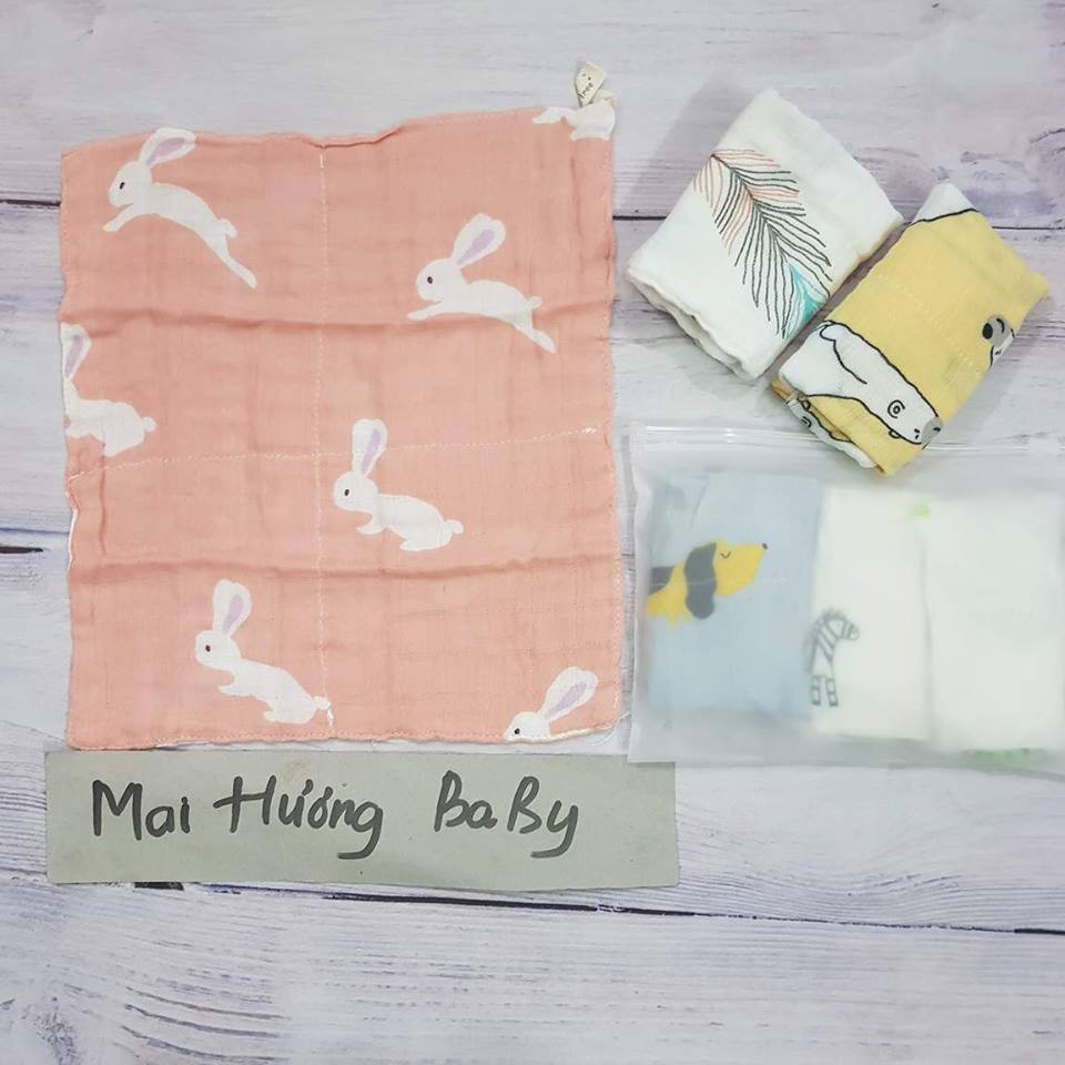 Set 3 khăn mặt sợi tre muslin
