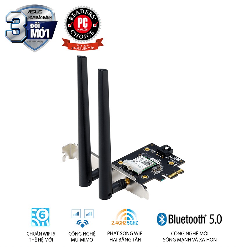 Card mạng Wifi 6 PCIe Asus PCE-AX3000 hàng Tray