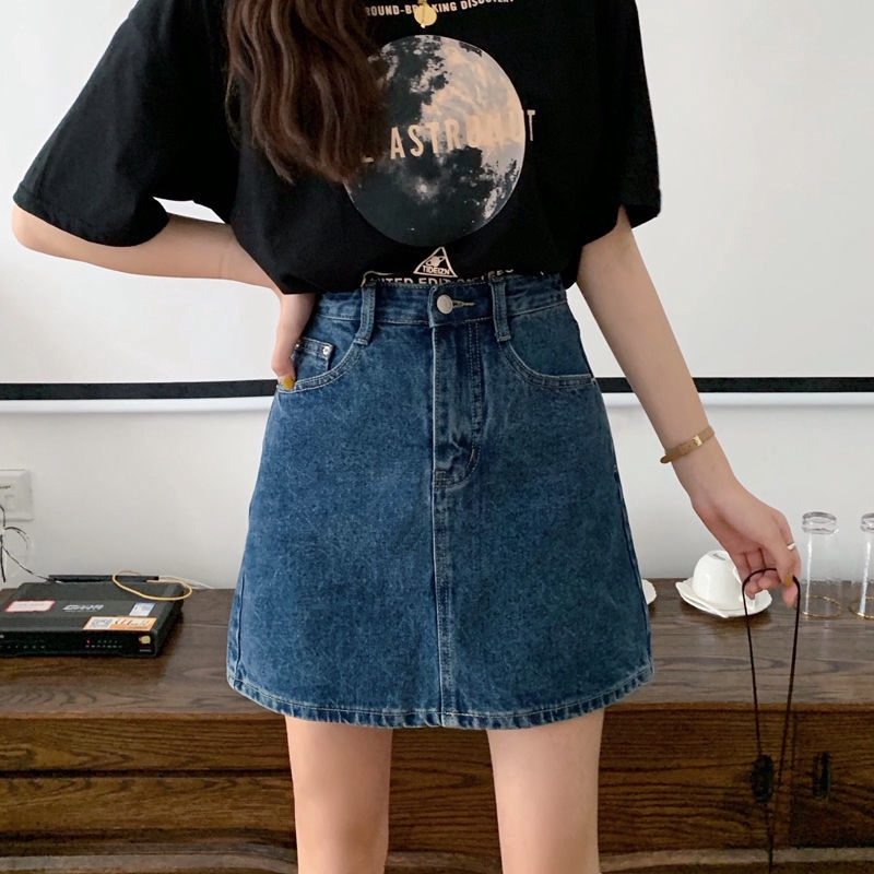 Chân Váy Ngắn Midi Denim Eo Cao Thời Trang Mùa Hè Phong Cách Cổ Điển Dành Cho Nữ Sinh