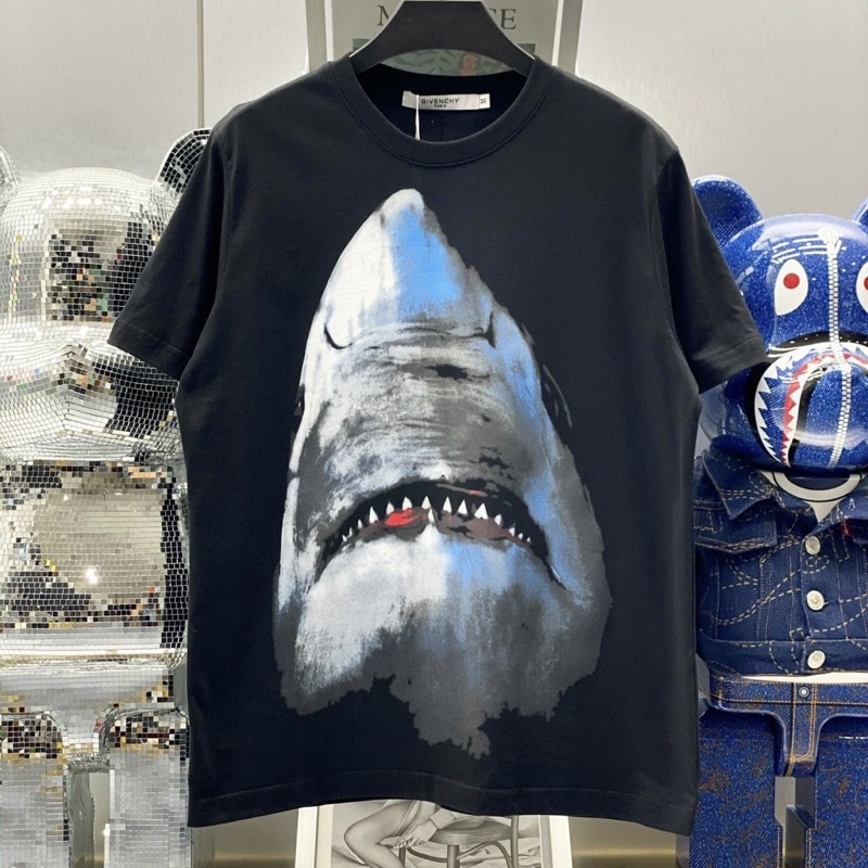Áo Phông Nam Dập Hình Cá Mập Shark Xanh