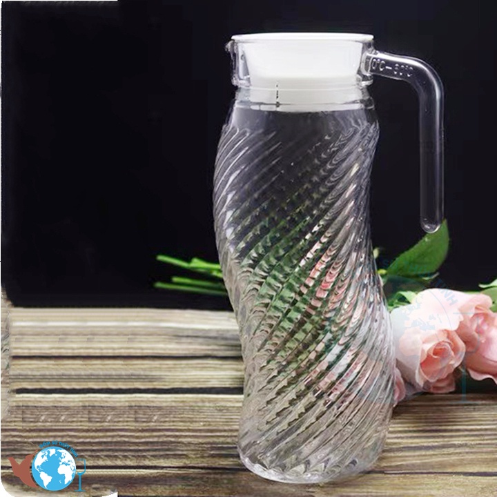 Bình rót nước thuỷ tinh kiểu dáng đường cong cực lạ, bình pha trà, bình đựng sinh tố nước ép
