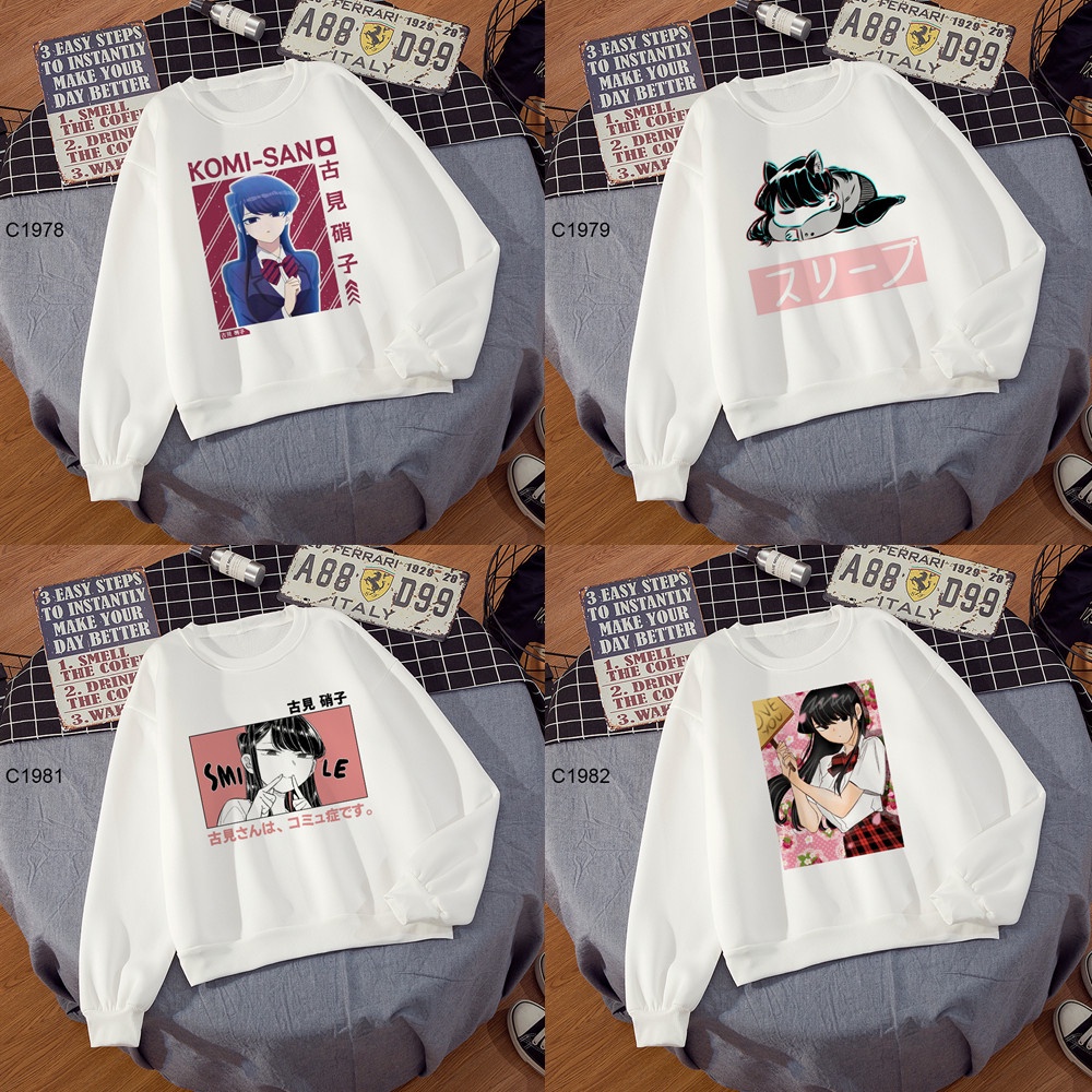 Áo nỉ tay dài cổ tròn họa tiết anime Komi - Nữ thần sợ giao tiếp thời trang đường phố cho nam và nữ