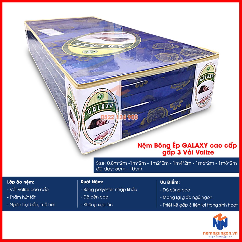 Nệm Bông ép Galaxy cao cấp gấp 3 - Vải Valize - Dày 10cm - Phạm Thanh  - Bảo hành 07 năm