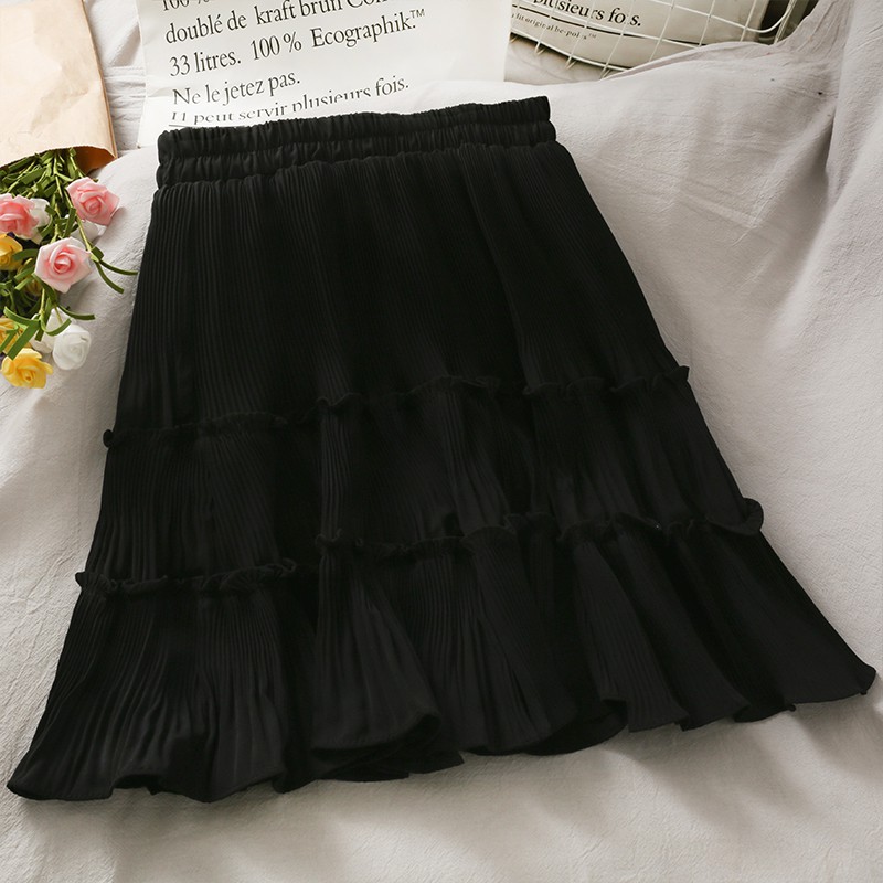 Chân váy ngắn 2 tầng xếp ly bồng bềnh ulzzang hai màu đen, trắng, chân váy ngắn 2 lớp vải voan | BigBuy360 - bigbuy360.vn