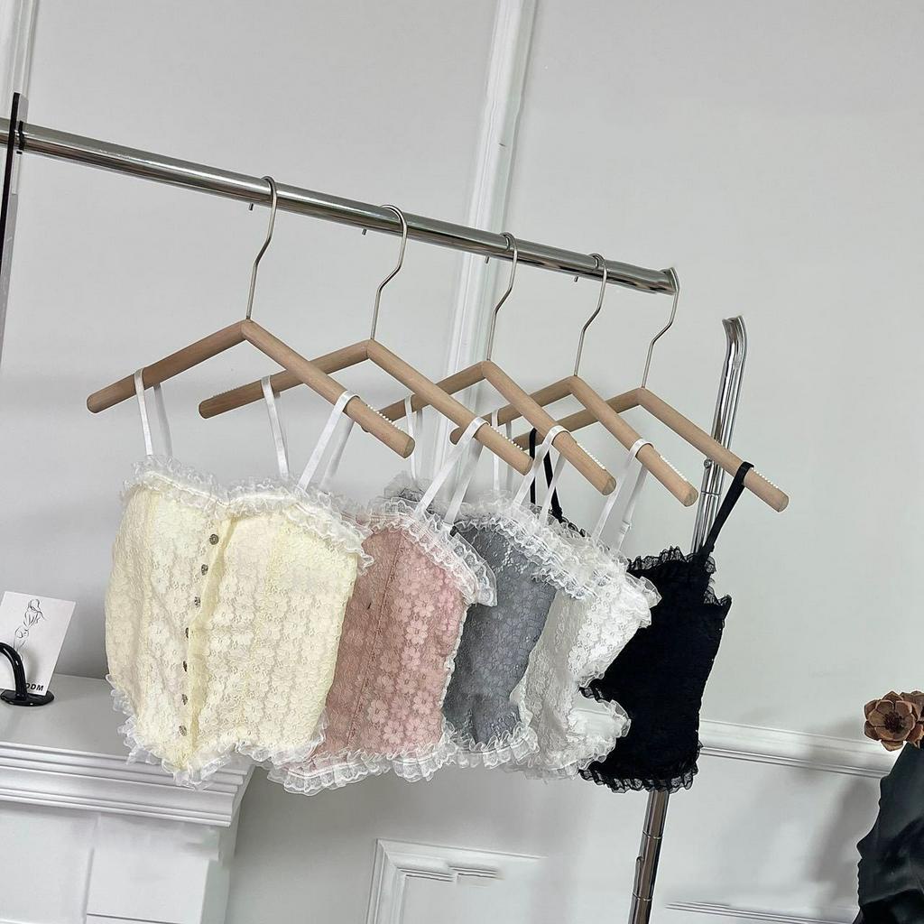 Áo 2 dây ren dáng lửng - Áo bra nữ mút mỏng, đính cúc lưng chun ZANABRA B2166