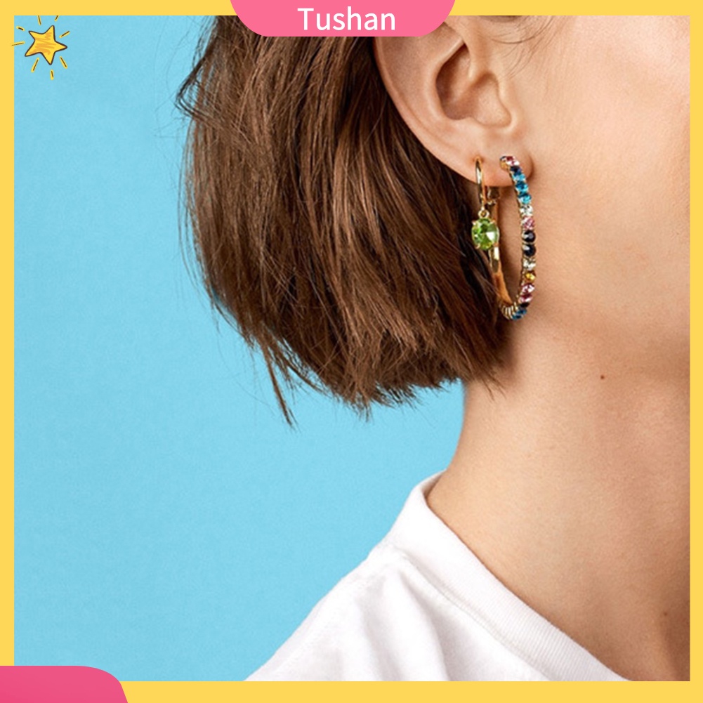 Đôi Khuyên Tai Tròn Đính Đá Thời Trang Cho Nữ