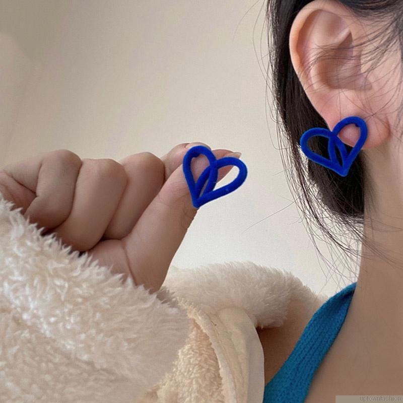 Bông tai hình học vải nhung xanh dương dễ thương cho nữ