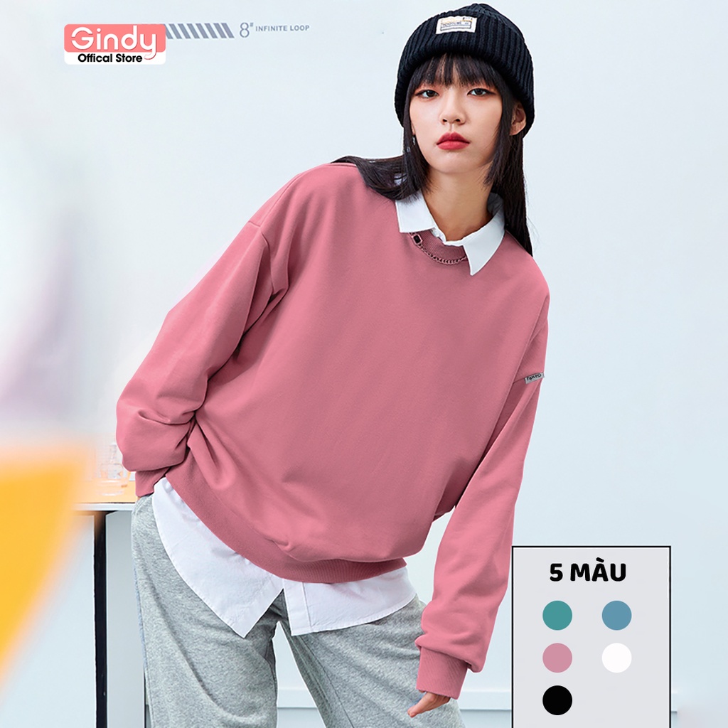 Áo nỉ sweater trơn nam nữ GINDY hoodie dài tay basic form rộng unisex chất nỉ Ulzzang Hàn Quốc thời trang thu đông A9101