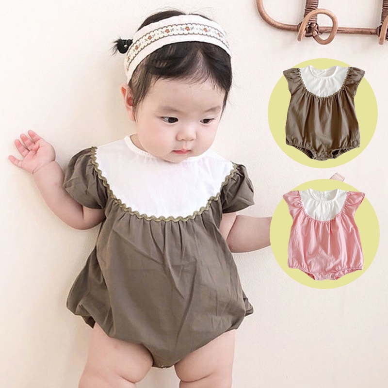 Bộ Áo Liền Quần Tay Bay Bằng Cotton Mềm Mại Siêu Nhẹ Phối Ren Dành Cho Bé Gái 0-2 Tuổi