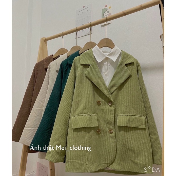 Áo khoác Blazer Nhung Tăm 2 lớp phong cách Hàn Quốc