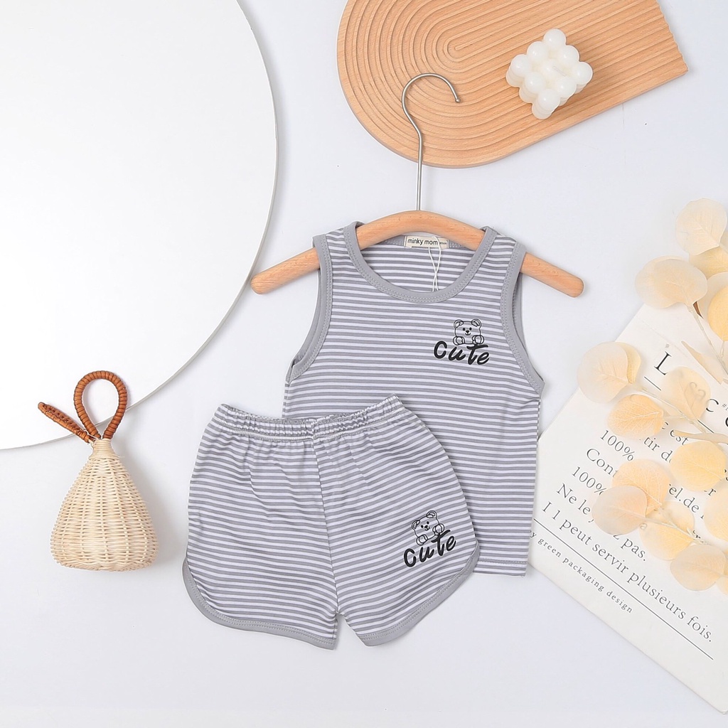( Loại 1) Bộ ba lỗ Minky Mom sọc dệt cho bé.